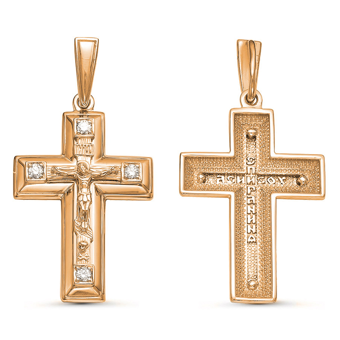 Крест, золото, бриллиант, красный, 11-0550